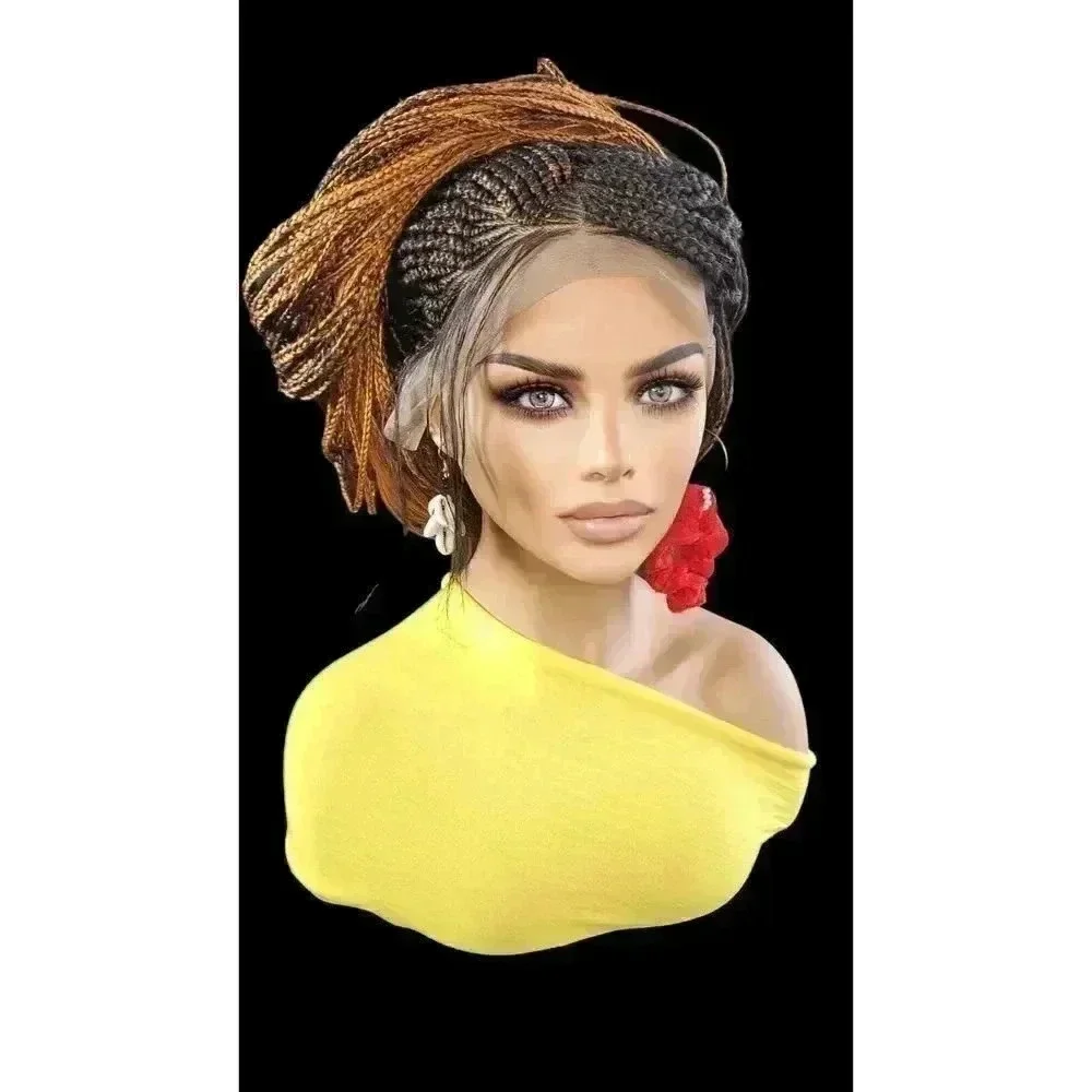 Handmade Auburn Ombre Braided Lace Wig -Box Braids & Cornrows | High-Quality NWT
